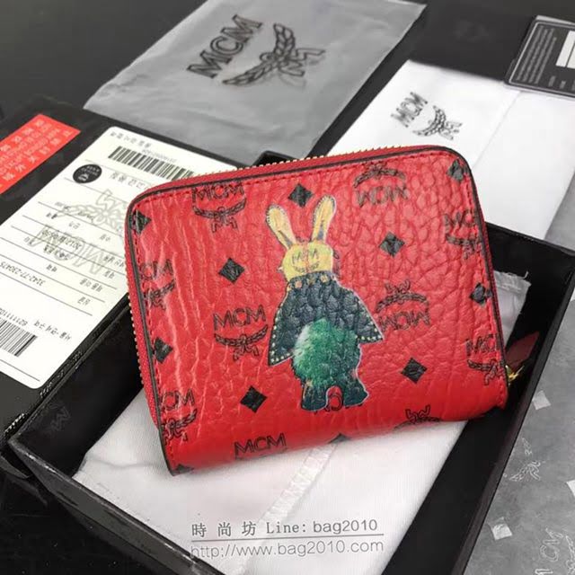 MCM女錢包 原單 8082兔子款 MCM小單拉錢包 單拉隔襠式散錢包 現金袋  mdmc1071